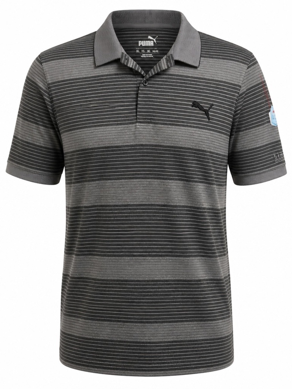 Puma Men’s Black and Gray Striped Polo Shirt